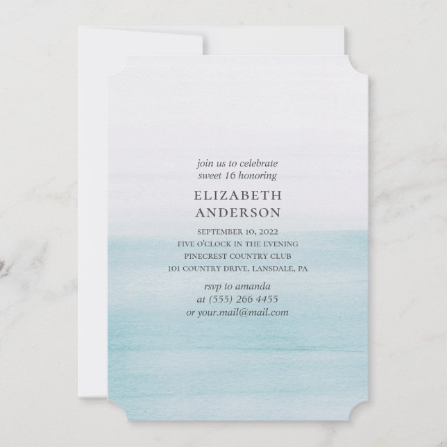Watercolor blue Sweet 16. Nautical 16th birthday Invitation (Front)