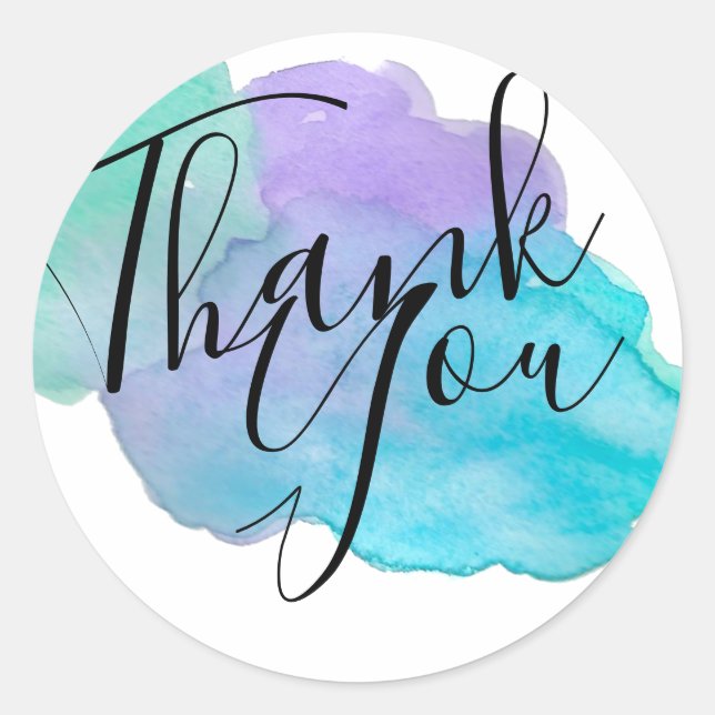 Watercolor blue teal purple thank you sticker (Front)