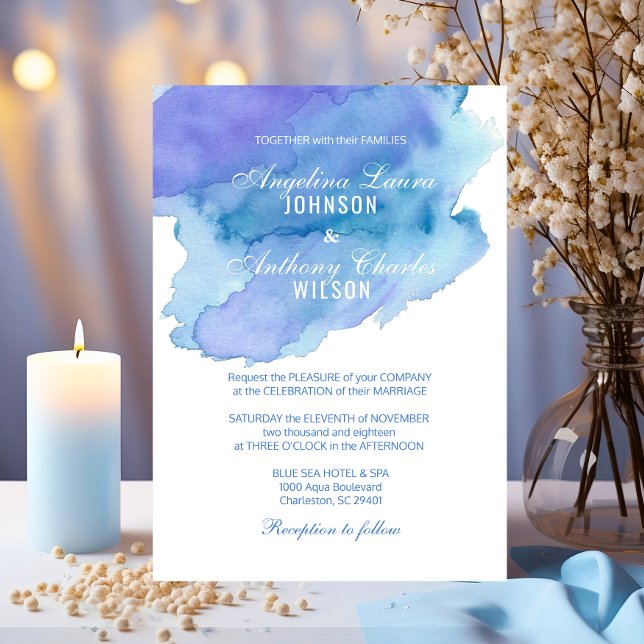 Watercolor Blue Teal Purple Wedding Invitations (Watercolor Blue Teal Purple Wedding Invitations)