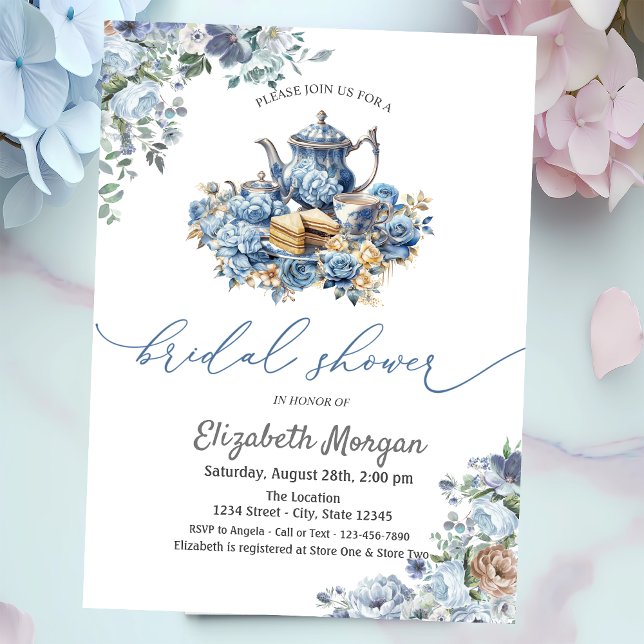 Watercolor Blue Teapot  Floral Baby Shower  Invitation (Creator Uploaded)