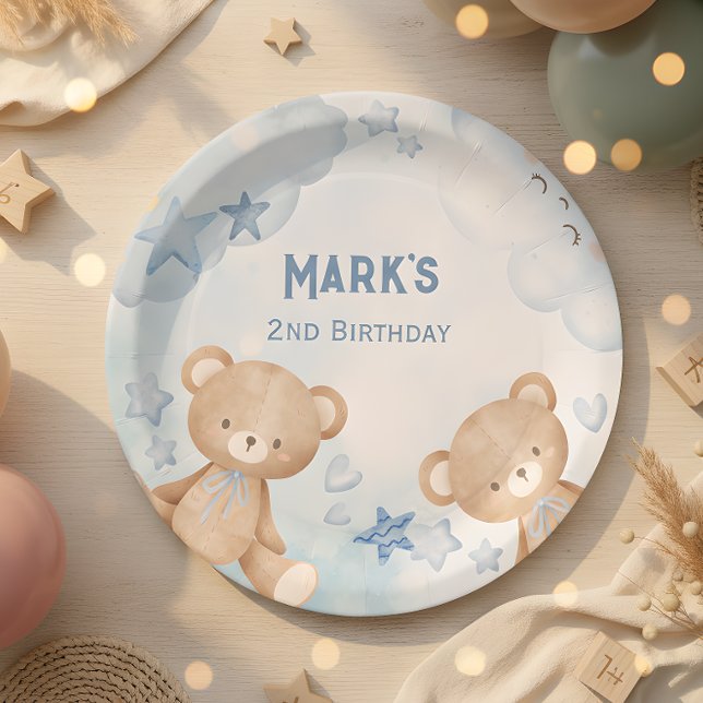 watercolor Blue teddy bear kids Paper Plate (Creator Uploaded)