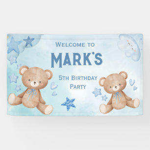 watercolor Blue teddy bear kids welcome Banner