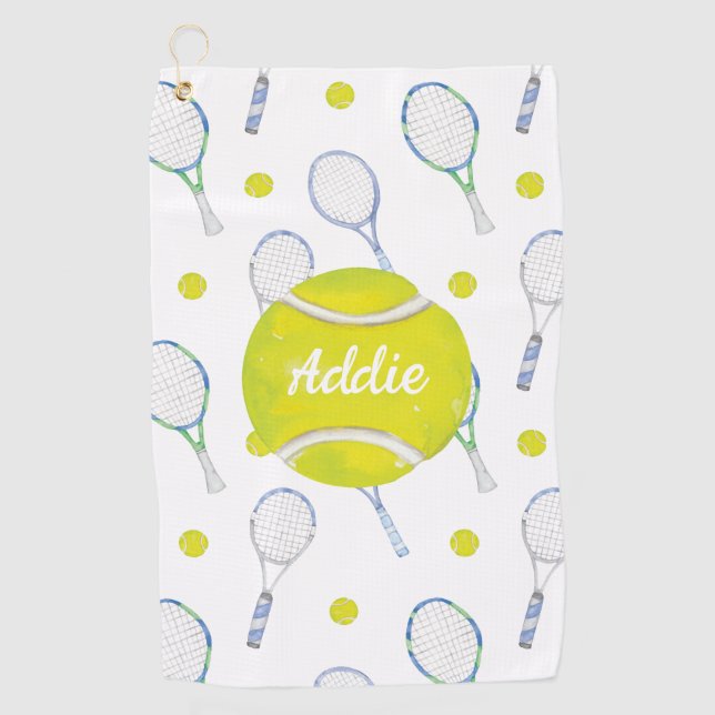Watercolor Blue Tennis Racquets Sweat Towel (Front)