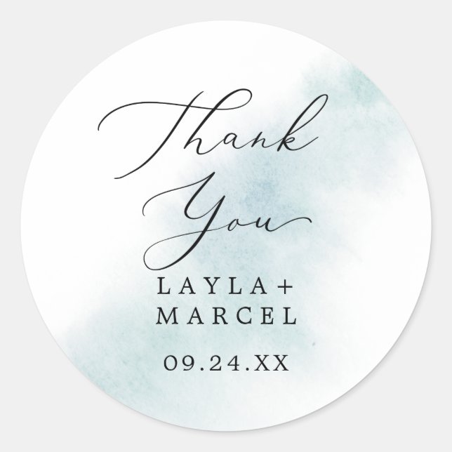 Watercolor Blue Thank You Wedding Favour Sticker (Front)