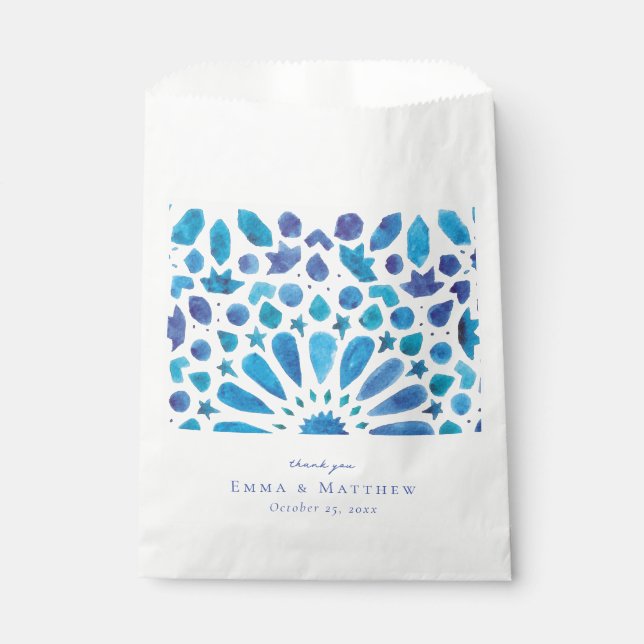 Watercolor Blue Tile Favour Bags (Front)