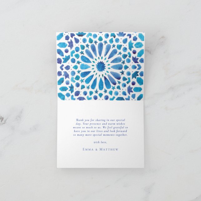 Watercolor Blue Tile Folded Photo Thank You Card (Inside)