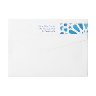 Watercolor Blue Tile Pre-Addressed Return Wrap Around Label