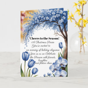 Watercolor Blue Tree Christmas Thank You Card 