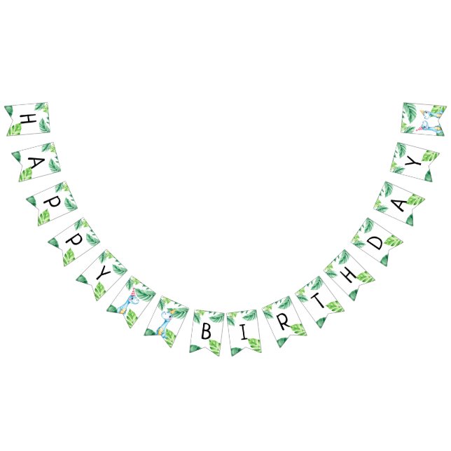 Watercolor Blue Trex Greenery Kids 3rd Birthday Bunting (All)