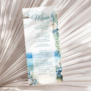 Watercolor Blue Tropical Arch Beach Wedding Menu