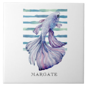 Watercolor Blue TROPICAL FISH Beach MARGATE Tile