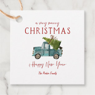 Watercolor Blue Truck   Christmas Gift Tags