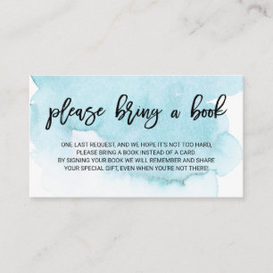 Watercolor blue Turquoise Bring a Book Baby Shower Enclosure Card