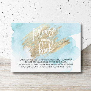 Watercolor blue Turquoise Bring a Book Baby Shower Enclosure Card