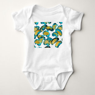 Watercolor blue, turquoise, gold art. baby bodysuit
