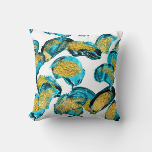Watercolor blue, turquoise, gold art. cushion
