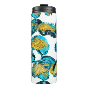 Watercolor blue, turquoise, gold art. thermal tumbler