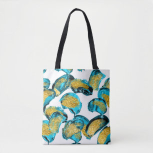 Watercolor blue, turquoise, gold art. tote bag