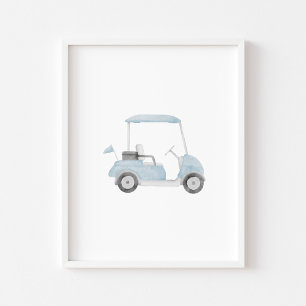 Watercolor blue vintage golf cart poster