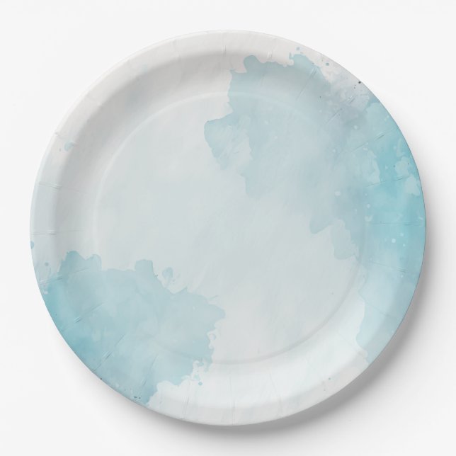 Watercolor Blue Wash Paper Plate (Front)