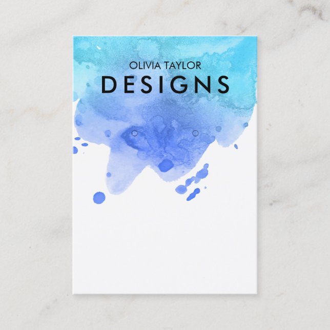 Watercolor Blue Watercolor Earring Display Card (Front)