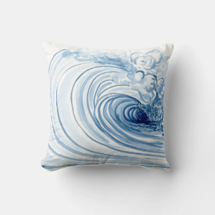 Watercolor Blue Wave Contemporary Modern Decor Cushion