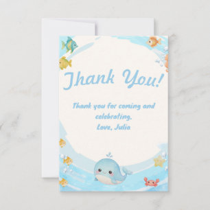 Watercolor Blue Wave Whale Baby Shower Thank You Card