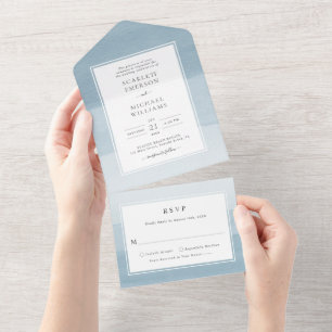 Watercolor Blue Wedding All In One Invitation