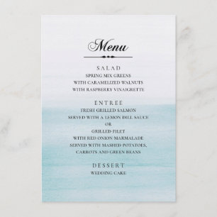 Watercolor blue wedding. Classic elegant nautical Menu