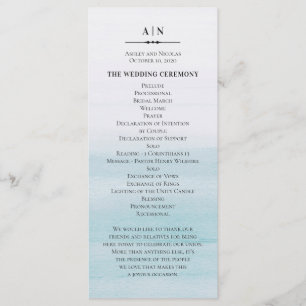Watercolor blue wedding. Classic nautical simple Programme