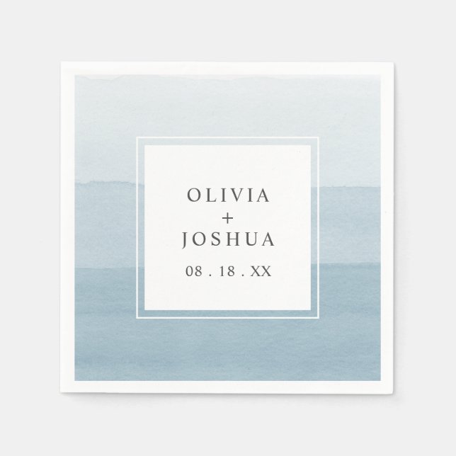 Watercolor Blue Wedding Napkin (Front)