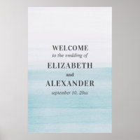 Watercolor blue welcome sign. Nautical wedding