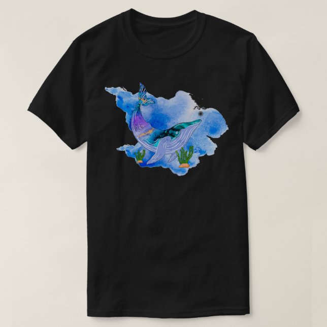 Watercolor Blue Whale 2 T-Shirt (Design Front)