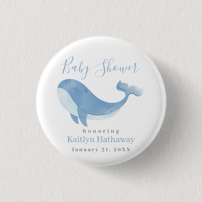 Watercolor Blue Whale Baby Shower 3 Cm Round Badge (Front)
