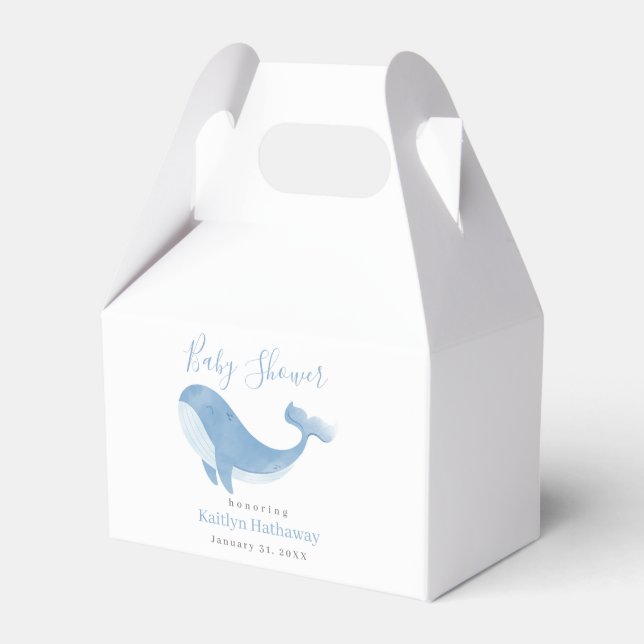 Watercolor Blue Whale Baby Shower Favour Box (Front Side)