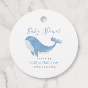 Watercolor Blue Whale Baby Shower Favour Tags