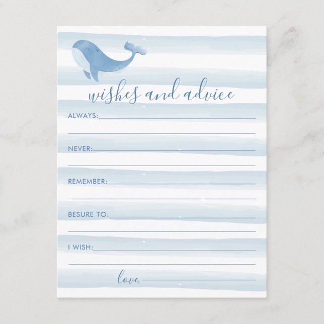 Watercolor Blue Whale Baby Shower Wishes & Advice  Enclosure Card (Front)