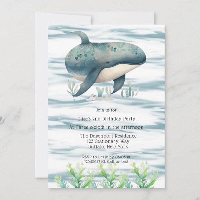 Watercolor Blue Whale Boy Baby Shower Invitation (Front)