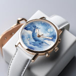 Watercolor Blue Whale Dream Customised Watch<br><div class="desc">Whimsical watercolor style #generativecontent illustration of a blue whale floating above the clouds under a blue sky.</div>