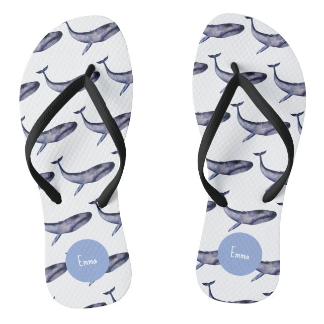Watercolor blue whale flip flops (Footbed)