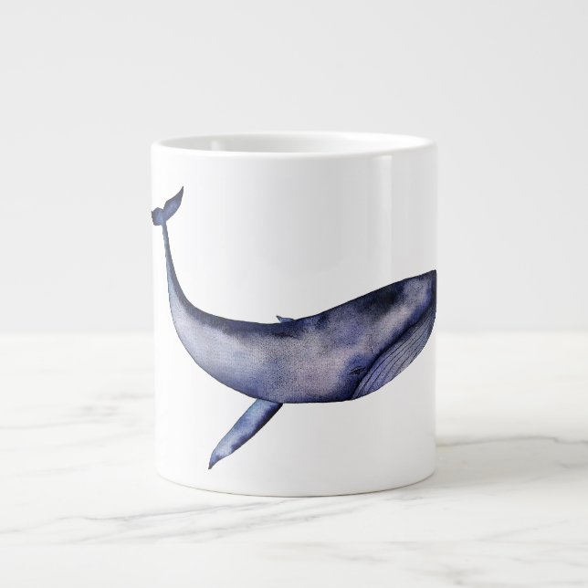 Watercolor Blue Whale Large Coffee Mug (Front)