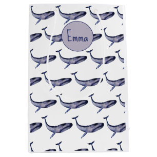 Watercolor blue whale medium gift bag