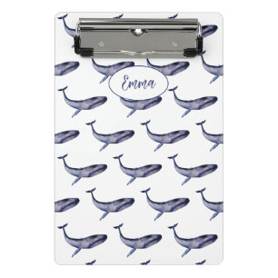 Watercolor blue whale mini clipboard