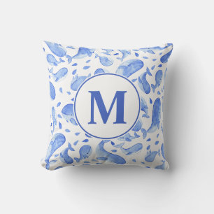 Watercolor Blue Whale Paisley Nursery Monogram Cushion