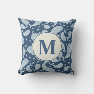 Watercolor Blue Whale Paisley Nursery Monogram Cushion
