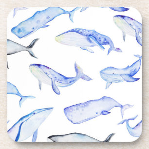 Watercolor Blue Whale Pattern Coaster