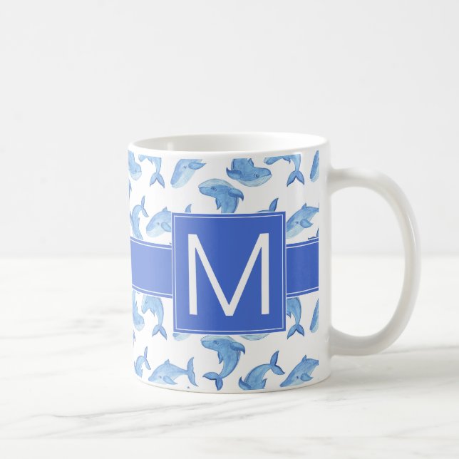 Watercolor Blue Whale Pattern Coffee Mug (Right)