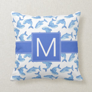 Watercolor Blue Whale Pattern Cushion