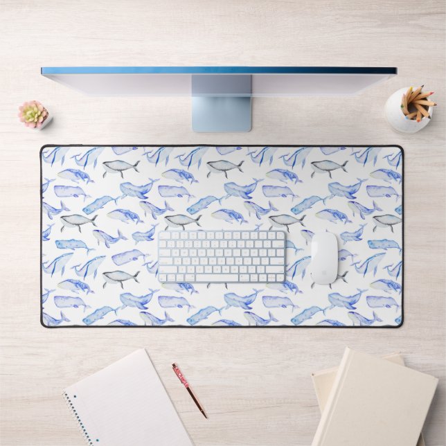Watercolor Blue Whale Pattern Desk Mat (Office 1)