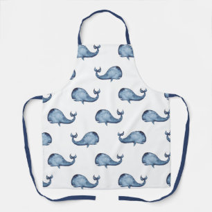 Watercolor blue whale pattern. Nautical sea animal Apron